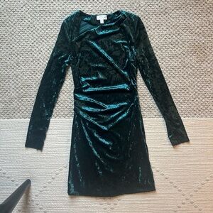 Green Crushed Velvet Asymmetrical Dress NWOT